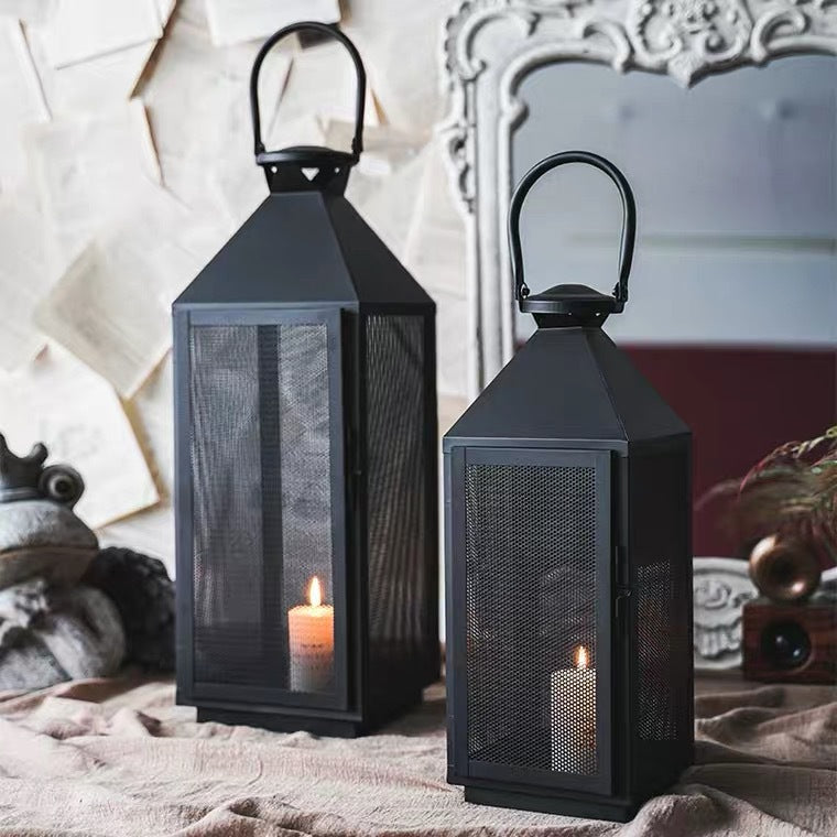 Decorative Mesh Metal Candle Lantern Trio with Hinged Door and Carry Handle Acalora