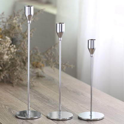Modern Minimalist Taper Candle Holder Set with Polished Metal Finish Acalora