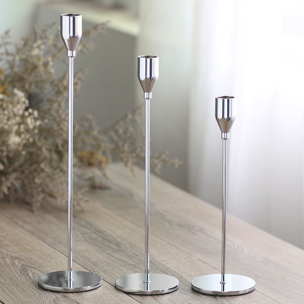 Slim Sculptural Metal Taper Candleholder Set for Tablescape Centerpieces Acalora