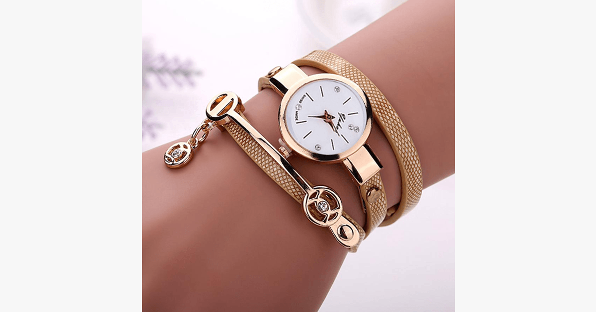 Skanto | Gold Charm Wrap Watch - Multicolor vegan leather watch for stylish people