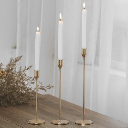 Slim Sculptural Metal Taper Candleholder Set for Tablescape Centerpieces Acalora