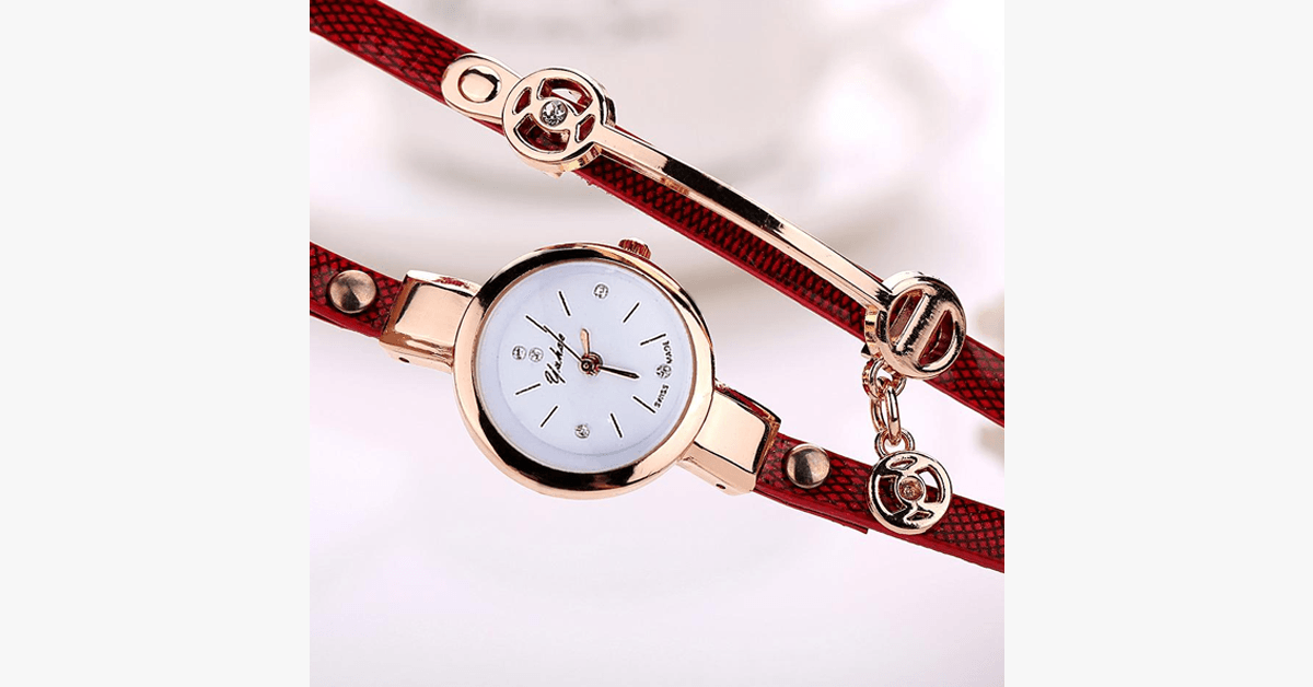 Skanto | Gold Charm Wrap Watch - Multicolor vegan leather watch for stylish people