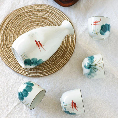 Japanese handmade Goldfish Ceramic Sake Set | Karnz