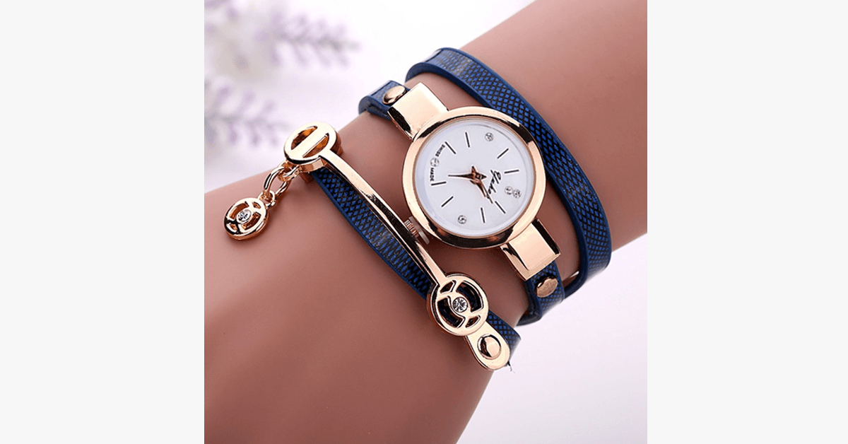 Skanto | Gold Charm Wrap Watch - Multicolor vegan leather watch for stylish people