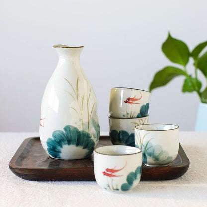 Japanese handmade Goldfish Ceramic Sake Set | Karnz