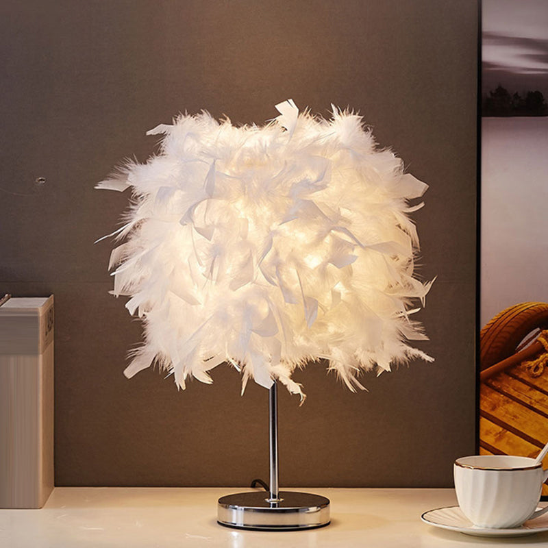 Skanto | White Cylinder Table Lamp Simplicity Single Light Bulb Our Table Lamp