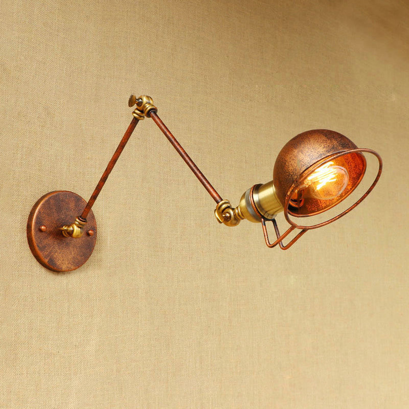 Vintage Industrial Bowl 1-Light Iron Wall Lamp with Swivel Arm in Black/Metal