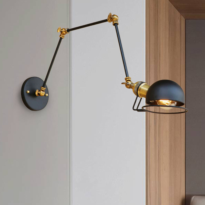 Kalsten | Vintage Industrial Bowl Wall Lamp 1 Light Iron Wall Lamp with Rotatable Arm in Black/Metal