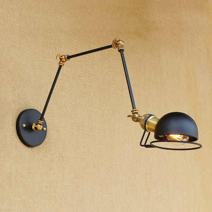 Vintage Industrial Bowl 1-Light Iron Wall Lamp with Swivel Arm in Black/Metal