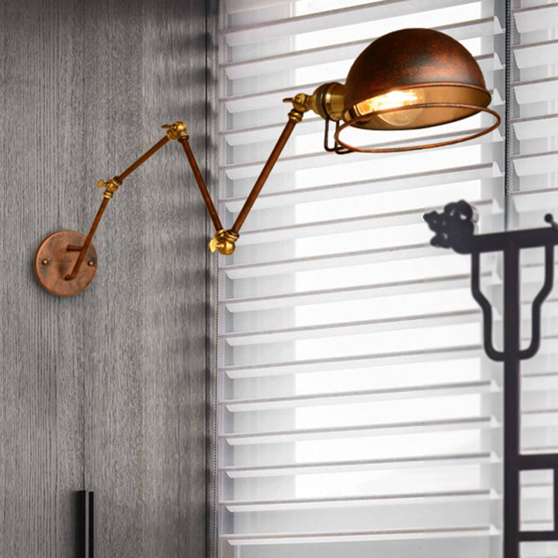 Vintage Industrial Bowl 1-Light Iron Wall Lamp with Swivel Arm in Black/Metal