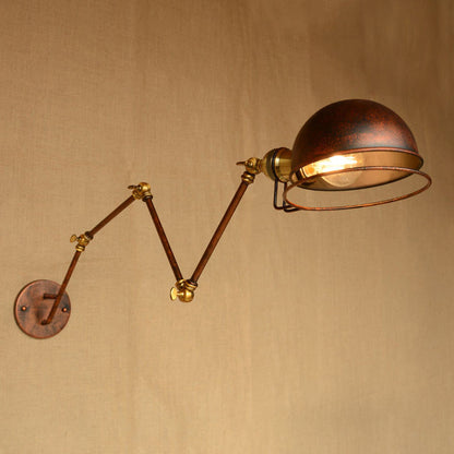 Vintage Industrial Bowl 1-Light Iron Wall Lamp with Swivel Arm in Black/Metal