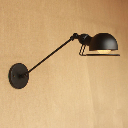Vintage Industrial Bowl 1-Light Iron Wall Lamp with Swivel Arm in Black/Metal