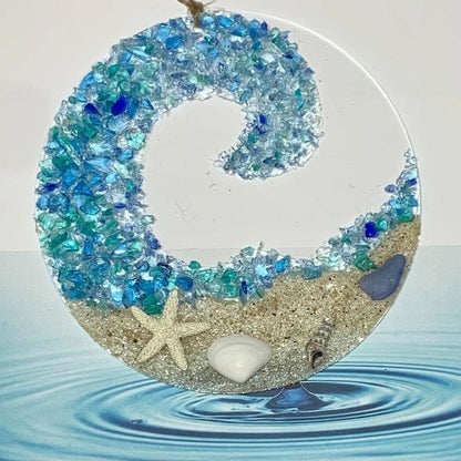 Skanto | Ocean Glass Sun Catcher - Ocean Breaking Wave Beach Ornament