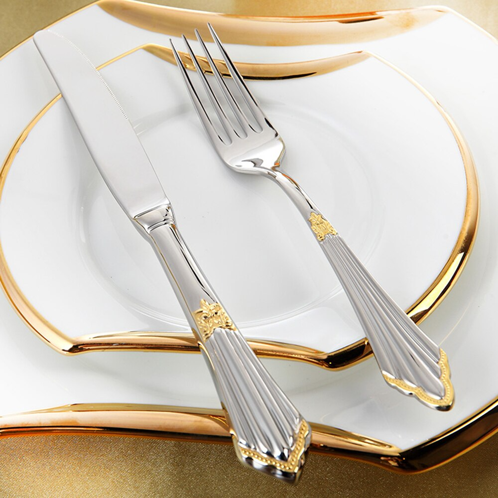 Skanto | 24- or 48-Piece Stainless Steel Cutlery Set with Gold Finish – GlowCut