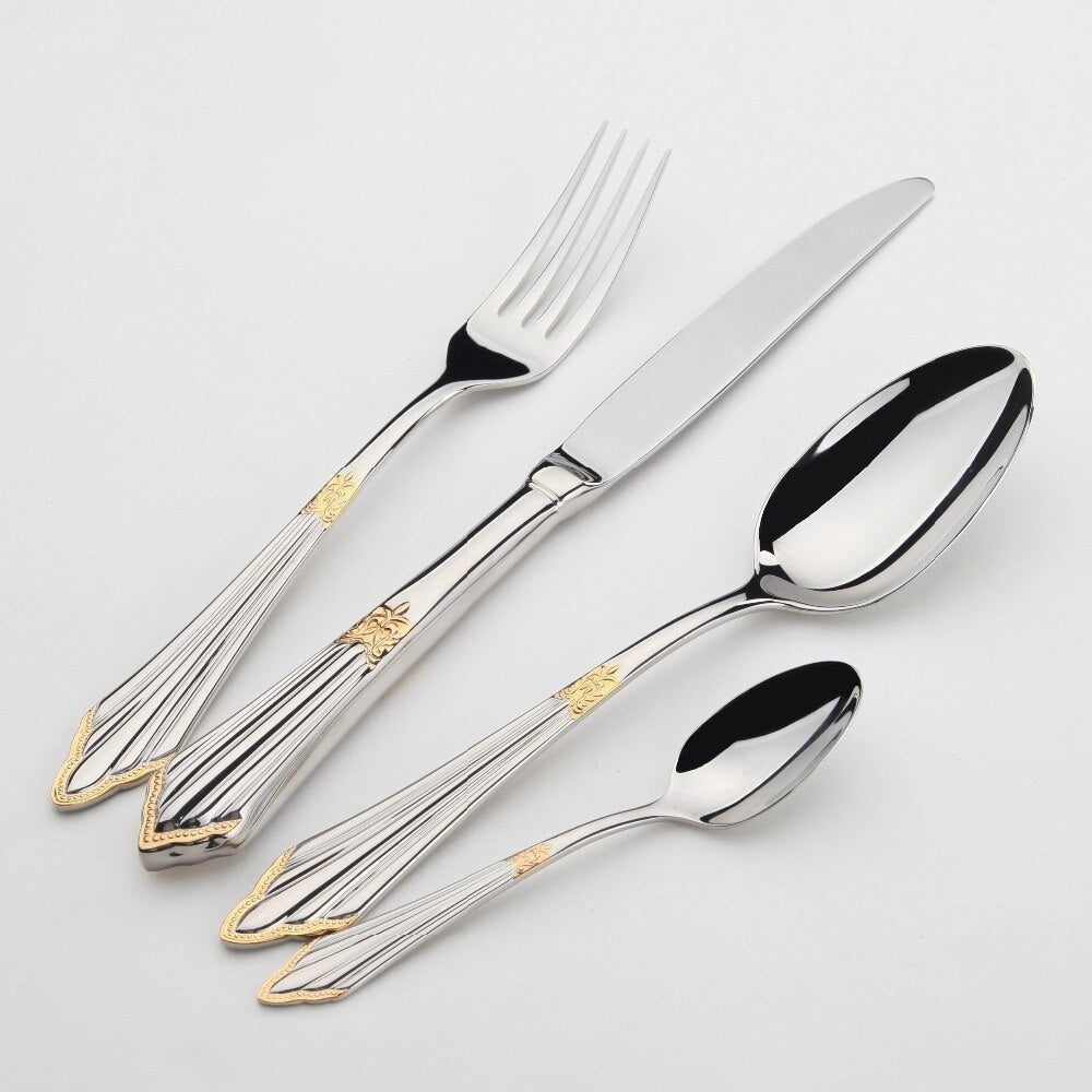 Skanto | 24- or 48-Piece Stainless Steel Cutlery Set with Gold Finish – GlowCut