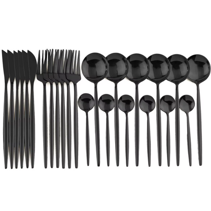 BowLift | Luxury 24-Piece Black Cutlery Set – Stainless Steel & Dishwasher Safe