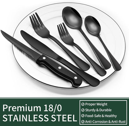 BowLift | Luxury 24-Piece Black Cutlery Set – Stainless Steel & Dishwasher Safe