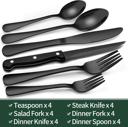 BowLift | Luxury 24-Piece Black Cutlery Set – Stainless Steel & Dishwasher Safe