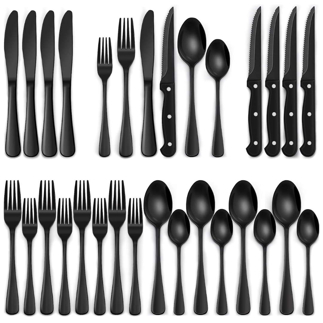 BowLift | Luxury 24-Piece Black Cutlery Set – Stainless Steel & Dishwasher Safe