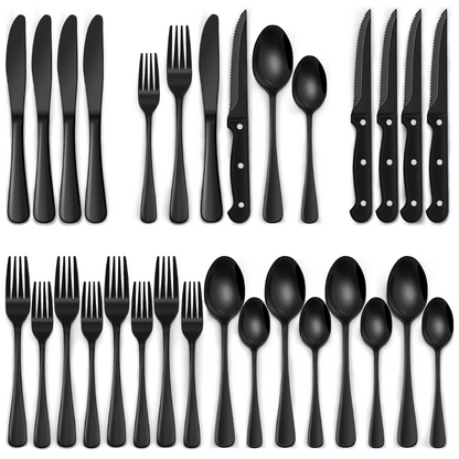 BowLift | Luxury 24-Piece Black Cutlery Set – Stainless Steel & Dishwasher Safe
