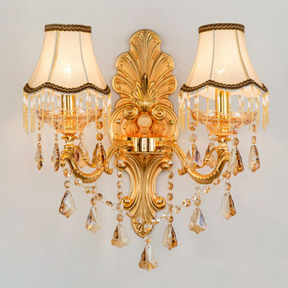 BowLift | Victorian Candle Wall Sconces Lighting Metal Wall Mount Light with Shade and Crystal Decor