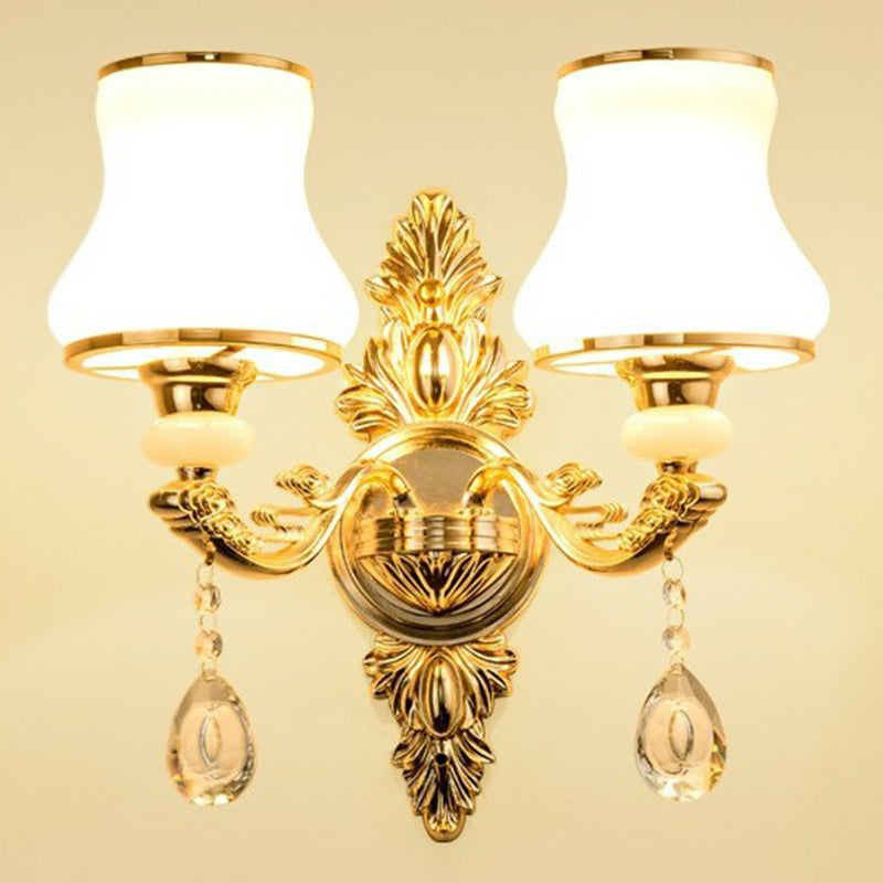 BowLift | Victorian Candle Wall Sconces Lighting Metal Wall Mount Light with Shade and Crystal Decor