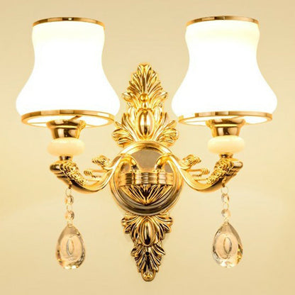 BowLift | Victorian Candle Wall Sconces Lighting Metal Wall Mount Light with Shade and Crystal Decor