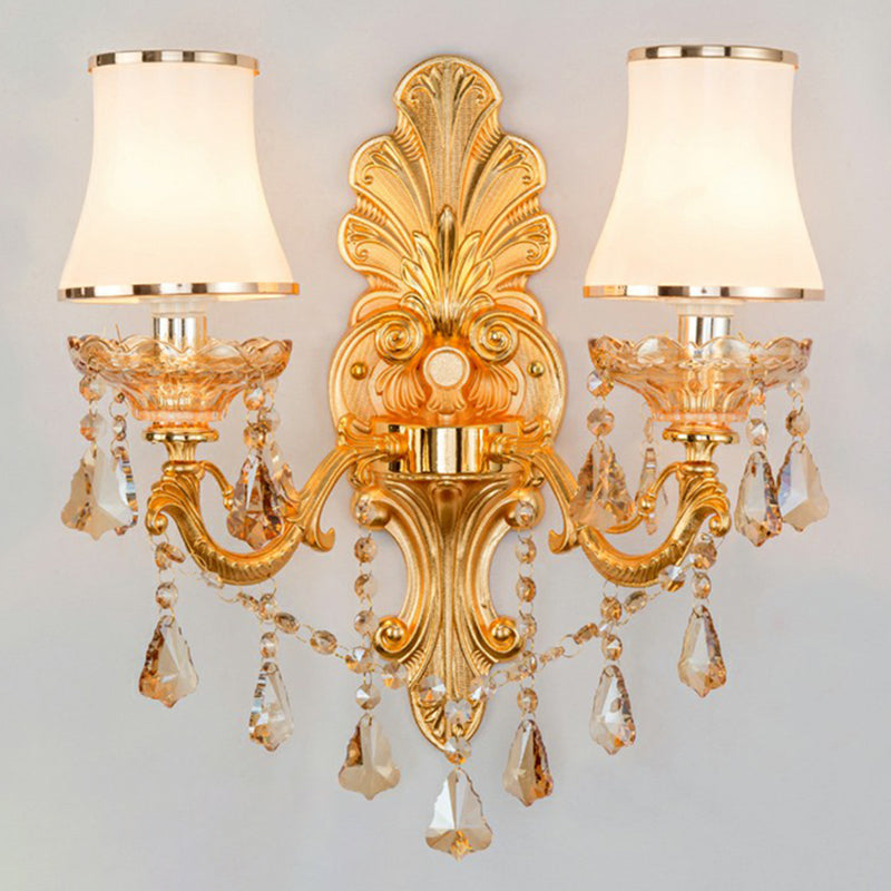 BowLift | Victorian Candle Wall Sconces Lighting Metal Wall Mount Light with Shade and Crystal Decor
