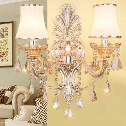BowLift | Victorian Candle Wall Sconces Lighting Metal Wall Mount Light with Shade and Crystal Decor