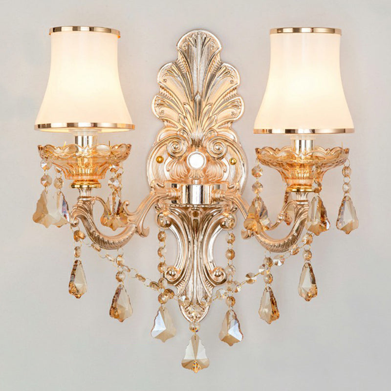 BowLift | Victorian Candle Wall Sconces Lighting Metal Wall Mount Light with Shade and Crystal Decor
