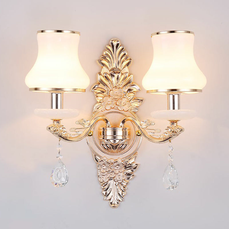 BowLift | Victorian Candle Wall Sconces Lighting Metal Wall Mount Light with Shade and Crystal Decor