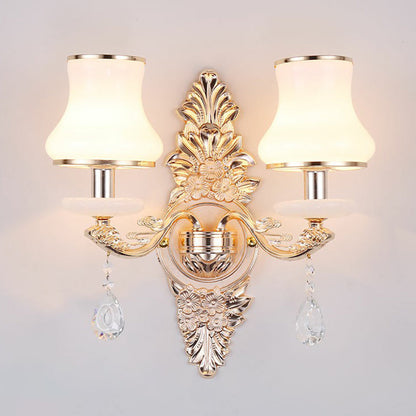 BowLift | Victorian Candle Wall Sconces Lighting Metal Wall Mount Light with Shade and Crystal Decor