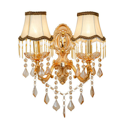 BowLift | Victorian Candle Wall Sconces Lighting Metal Wall Mount Light with Shade and Crystal Decor