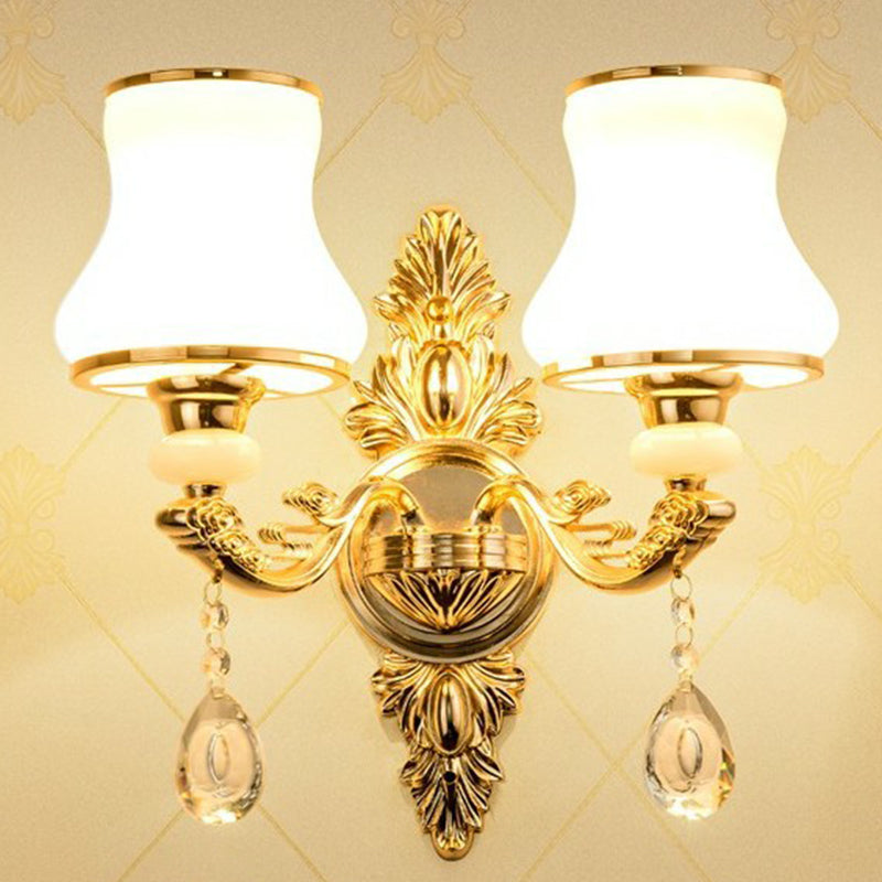 BowLift | Victorian Candle Wall Sconces Lighting Metal Wall Mount Light with Shade and Crystal Decor