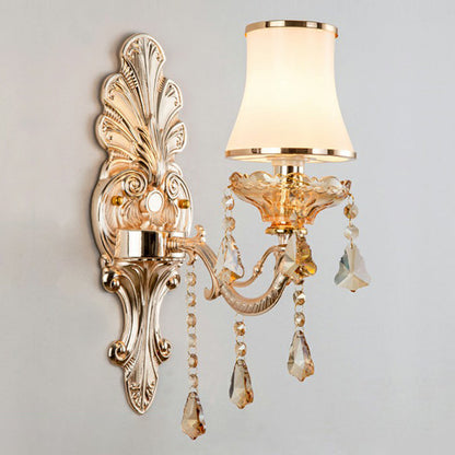 BowLift | Victorian Candle Wall Sconces Lighting Metal Wall Mount Light with Shade and Crystal Decor