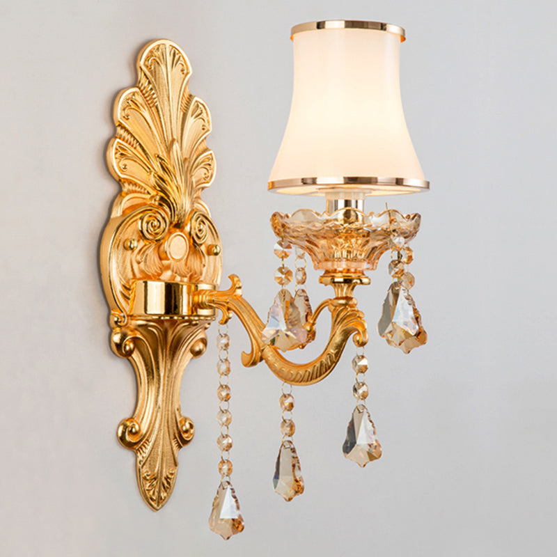 BowLift | Victorian Candle Wall Sconces Lighting Metal Wall Mount Light with Shade and Crystal Decor