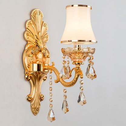 BowLift | Victorian Candle Wall Sconces Lighting Metal Wall Mount Light with Shade and Crystal Decor