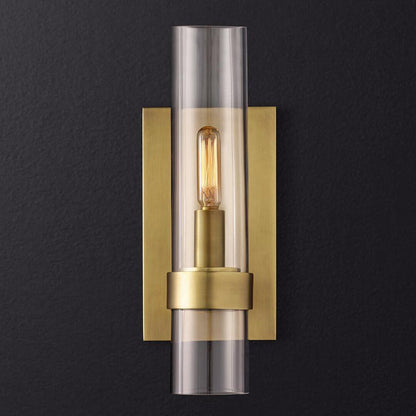 Cylinder Sconce Light Traditionary Clear Glass 2.5"/5" Wide 1 Head Black/Brass Wall Lamp Fixture for Stair | Kalsten