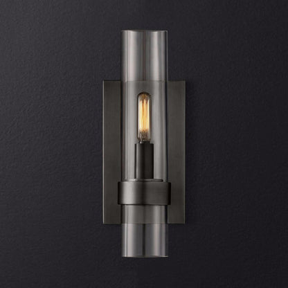 Cylinder Sconce Light Traditionary Clear Glass 2.5"/5" Wide 1 Head Black/Brass Wall Lamp Fixture for Stair | Kalsten