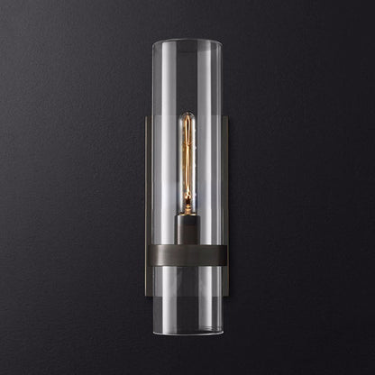 Cylinder Sconce Light Traditionary Clear Glass 2.5"/5" Wide 1 Head Black/Brass Wall Lamp Fixture for Stair | Kalsten