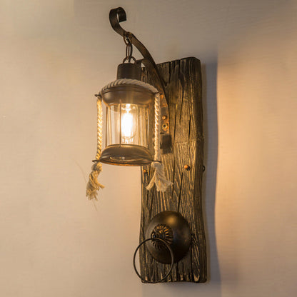 BowLift | Wooden Brown Wall Lamp Geometrically Designed Country Style Wall Sconce for Hallway
