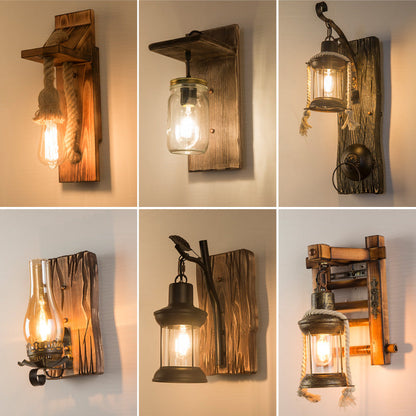BowLift | Wooden Brown Wall Lamp Geometrically Designed Country Style Wall Sconce for Hallway