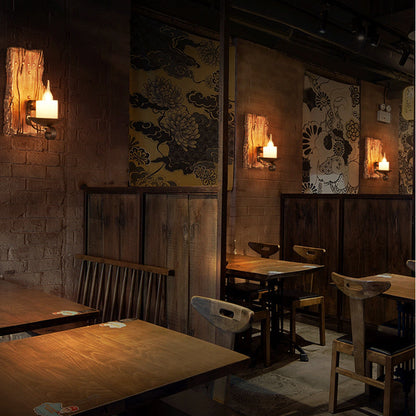 BowLift | Wooden Brown Wall Lamp Geometrically Designed Country Style Wall Sconce for Hallway