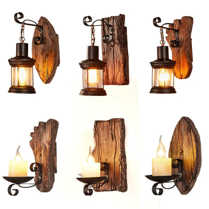 BowLift | Wooden Brown Wall Lamp Geometrically Designed Country Style Wall Sconce for Hallway