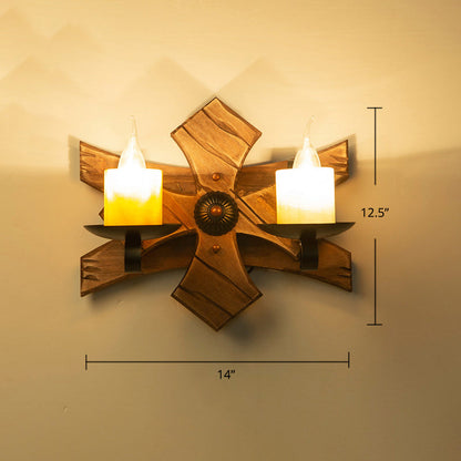 BowLift | Wooden Brown Wall Lamp Geometrically Designed Country Style Wall Sconce for Hallway