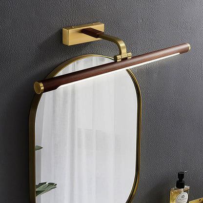 Walnut Wood Grain Tubular Wall Light, Country Style Acrylic Bathroom LED Mirror Lighting with Brass Swivel Joint | Karnz