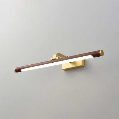 Walnut Wood Grain Tubular Wall Light, Country Style Acrylic Bathroom LED Mirror Lighting with Brass Swivel Joint | Karnz