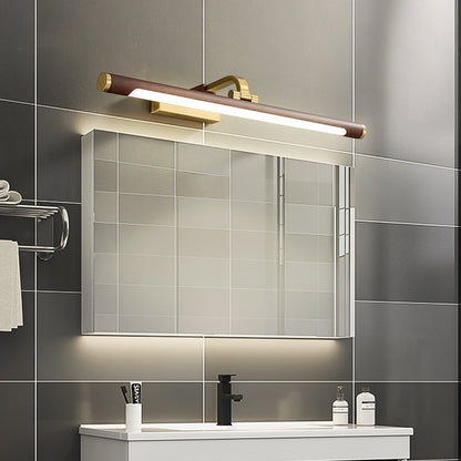 Walnut Wood Grain Tubular Wall Light, Country Style Acrylic Bathroom LED Mirror Lighting with Brass Swivel Joint | Karnz