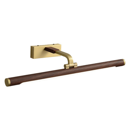 Walnut Wood Grain Tubular Wall Light, Country Style Acrylic Bathroom LED Mirror Lighting with Brass Swivel Joint | Karnz