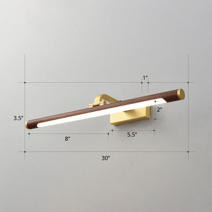 Walnut Wood Grain Tubular Wall Light, Country Style Acrylic Bathroom LED Mirror Lighting with Brass Swivel Joint | Karnz